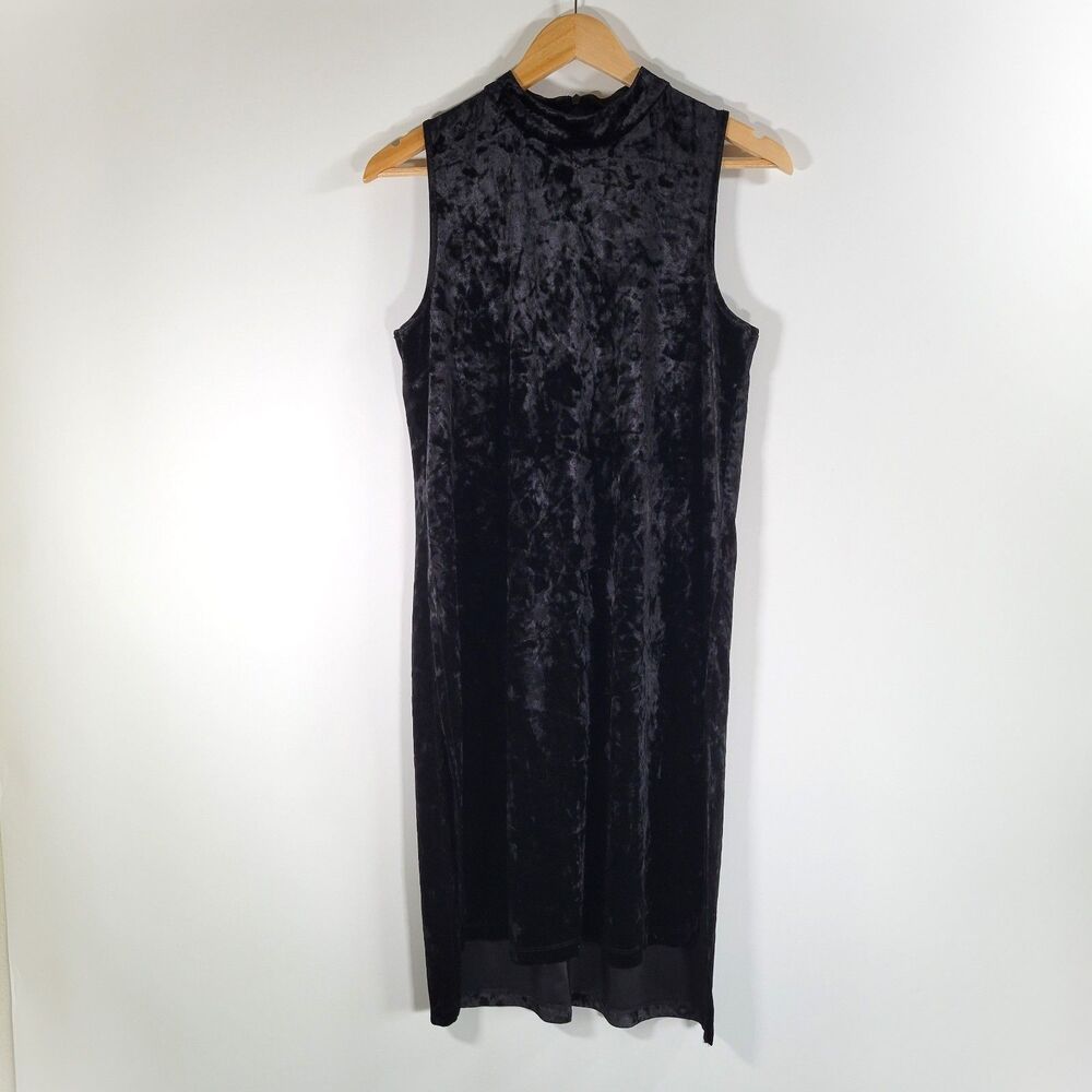 NWT SPENSE Black Crushed Velour Dress Size M Mock Neck Sleeveless Witchy Goth